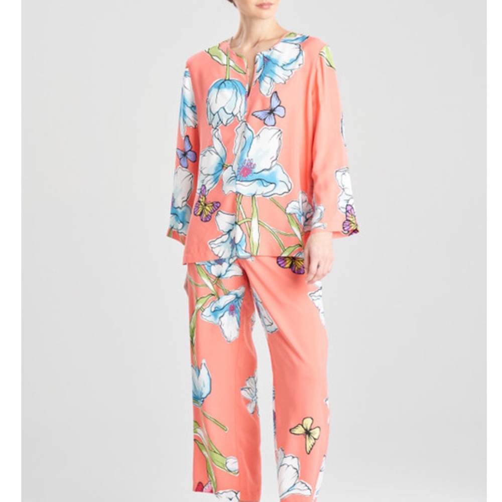 Natori Wild Poppy Pajamas/Lounge Set in Bright Heather Coral Size L NWT